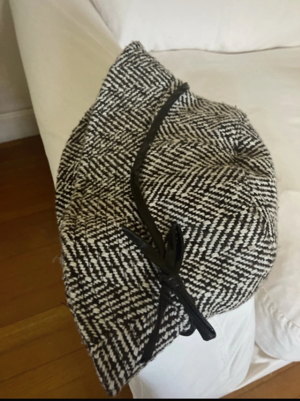 Classic Dark Brown and White Herringbone Woman’s Hat